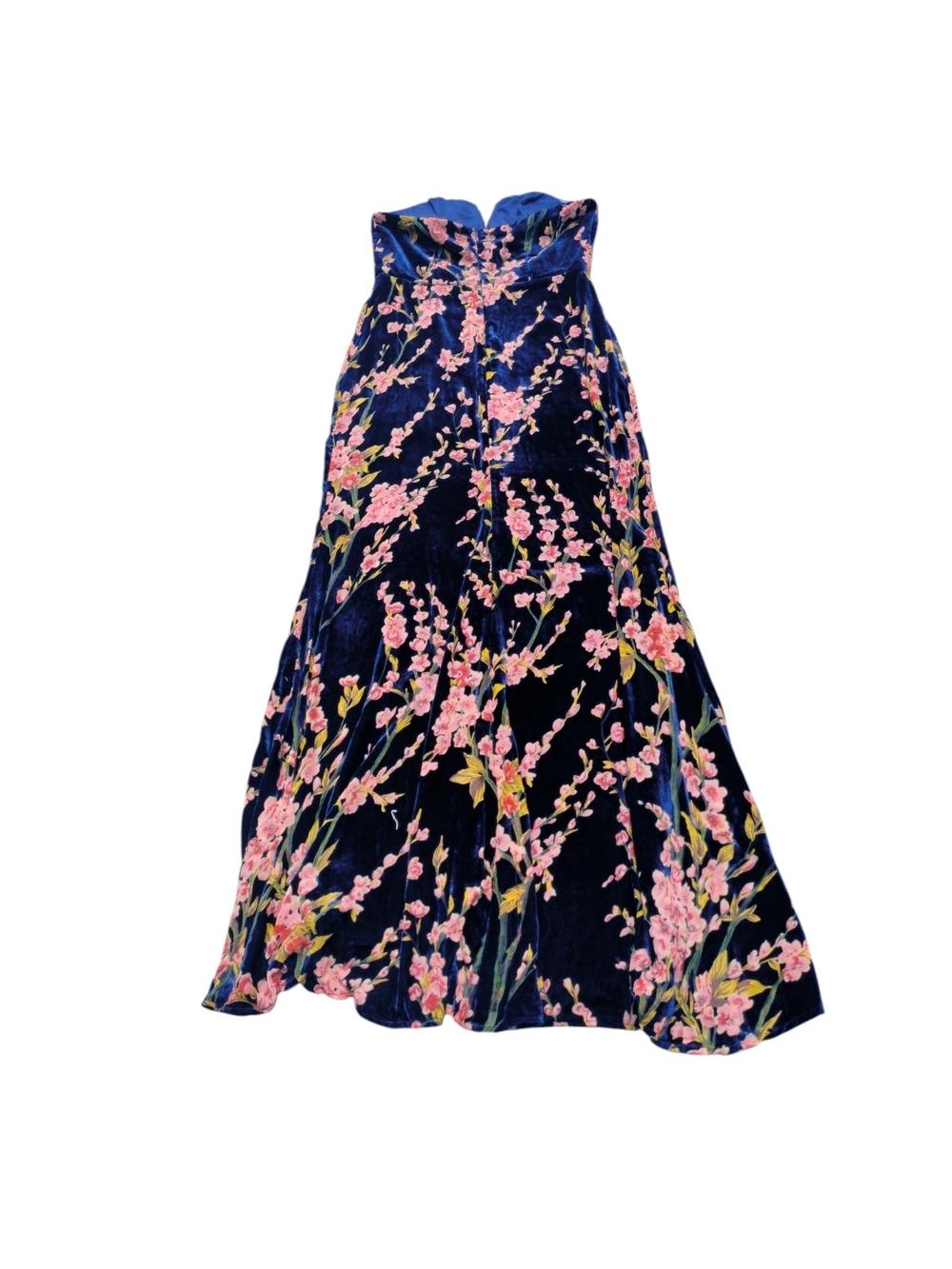 Lulus Bloom In Mind Navy Velvet Floral Strapless Maxi Dress" Size L - Picture 3 of 9